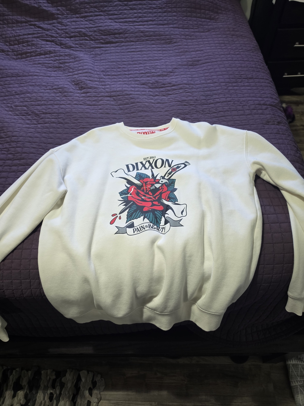 DIXXON White Crewneck Sweatshirt with Red Rose Graphic